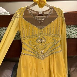 Yellow Stoned Figurw Skate Competition Dress